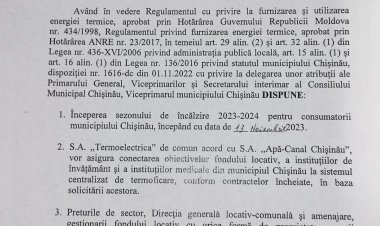 Start sezonului de încălzire în Mun. Chișinău  2023 - 2024